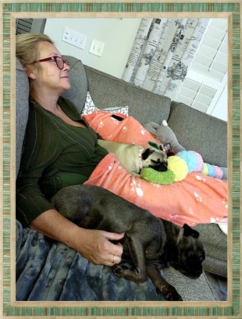 Cocoa with her new mom Kimmie and YoYo - Multiple Color Pugs - Puppies and Adults | Don't accept your dog's admiration as conclusive evidence that you are wonderful.