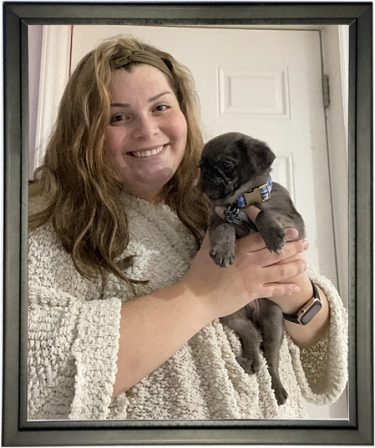 Lady Blue's Francis/Enzo with his new mom - Merle Pug Puppies | Did you ever walk into a room and forget why you walked in? I think that is how dogs spend their lives.