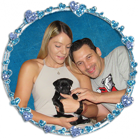 Peter and Lisa love their little man Mercury - Black Pug Puppies | Petting, scratching, and cuddling a dog could be as soothing to the mind and heart as deep meditation and almost as good for the soul as prayer.