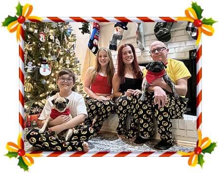 What a kodak moment for The Hensley Family! - Adult Multiple Color Pugs | Do not make the mistake of treating your dogs like humans or they will treat you like dogs.