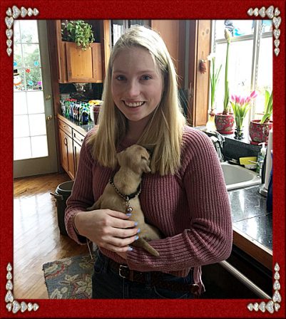 Here is the lucky birthday girl with Dolly - Fawn Pug Puppies | Outside of a dog, a book is man's best friend - inside of a dog it's too dark to read.