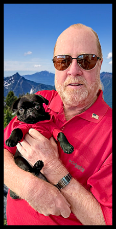 Daddy Hall and his new boy Dewey - Black Pug Puppies | Such short lives our dogs have to spend with us, and they spend most of it waiting for us to come home each day.