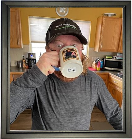 Stuey's new dad Stacy with his BRP coffee mug - Adult Multiple Color Pugs | If you pick up a starving dog and make him prosperous he will not bite you. This is the principal difference between a dog and man.