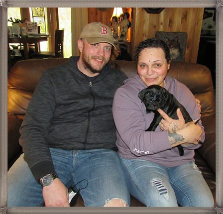 Lady Blue's Reese with his new family - Black Pug Puppies | Dogs love their friends and bite their enemies, quite unlike people, who are incapable of pure love and always mix love and hate.
